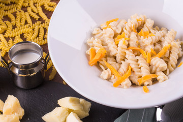 Creamy paste with cheese in cheese sauce