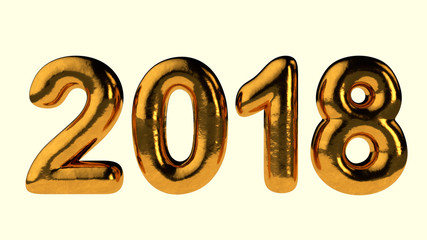 2018 Type, Gold Textured Text With Liquid Reflection, Isolated On White