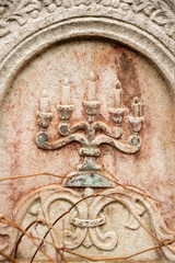 Jewish Headstone flowers stone symbol embem background cemetery old granit marble font letters