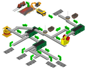 Slag crushed stone production line. Factory 3D