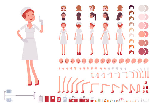 Nurse in retro uniform character creation set