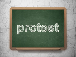 Fototapeta premium Politics concept: text Protest on Green chalkboard on grunge wall background, 3D rendering