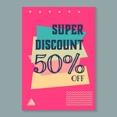 Modern colorful poster, banner, flyer template in the Memphis style