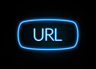 Url  - colorful Neon Sign on brickwall