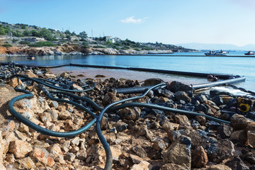 Greece. Workers continue to remove  oil that spilled from the tanker Agia Zoni , sunk in the...