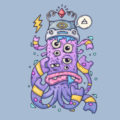 multi-eyed cartoon monster. Funny creature. Cartoon vector illustration for web and print.