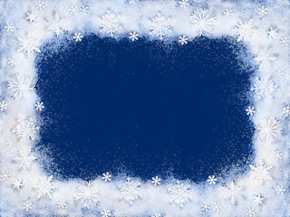 Christmas background with a decorative snowflake on artificial snow