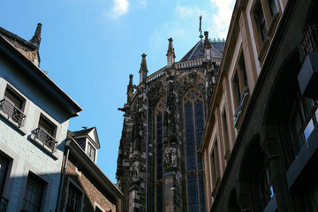 German city street historical architecture roof old sky church Aachen