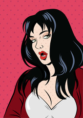 Illustration of a pop art woman in red. vector