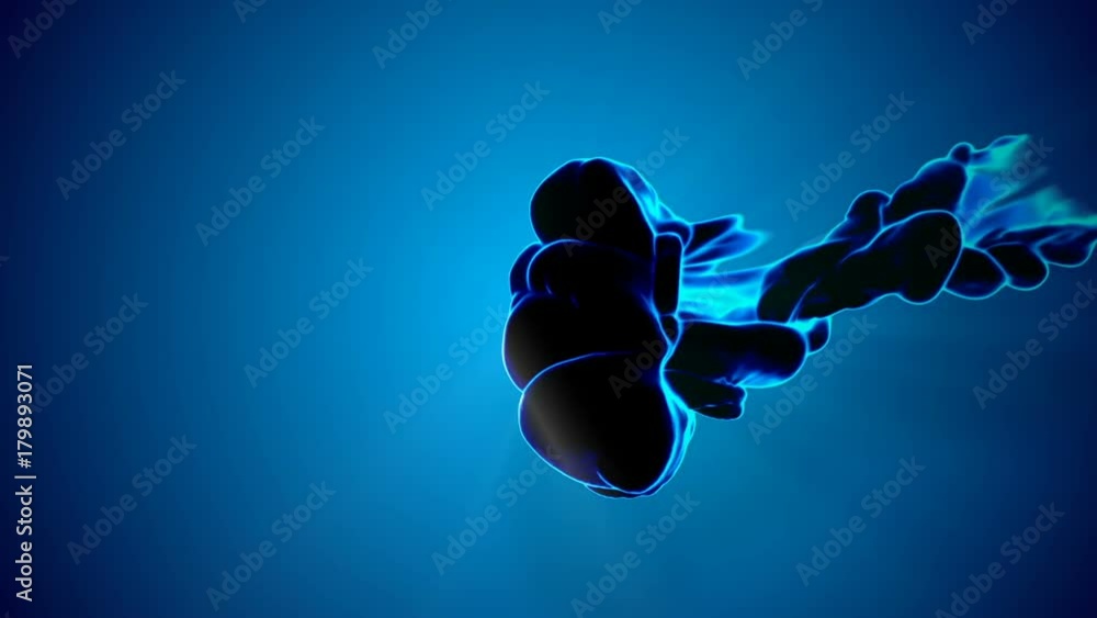 Poster 3d animation of flow of glowing ink. dark ink are dissipating and beginning to glow. use as ink back