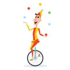 Circus juggler with balls rides on a unicycle © ApoevArt