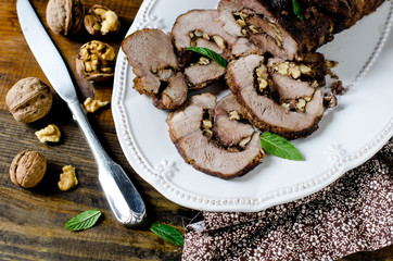 Christmas baked pork roll with nuts