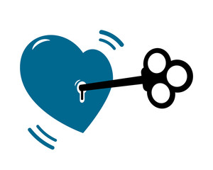 Heart lock with key on a white background