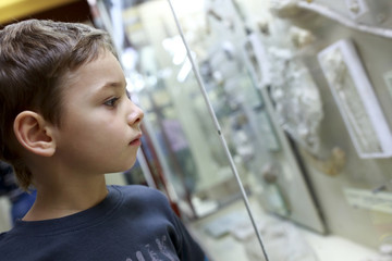 Thinking child in museum