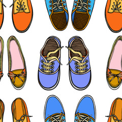 Seamless pattern with red and blue shoes.
