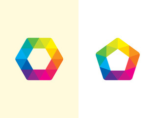 Hexagon logo template. Abstract geometric pentagon logotype. Vector