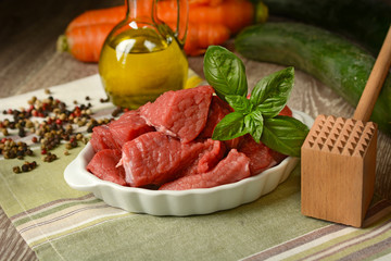 beef pieces on the table with other ingredients