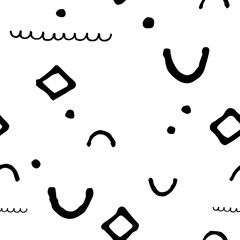 Black and white doodle seamless vector pattern. Playful scribbled print.