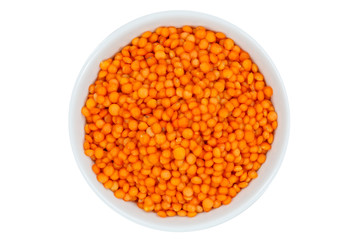 Rote Linsen roh von oben isoliert freigestellt Freisteller