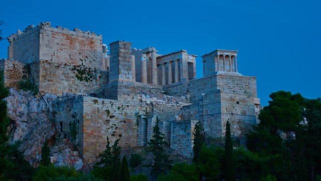 Day to night timelapse of the Acropolis in Athens, Greece
