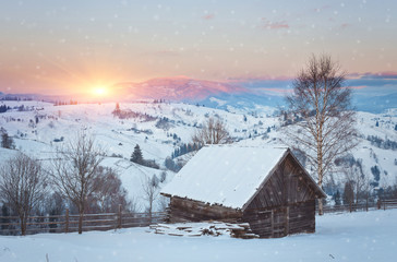 Fantastic morning mountain landscape. Overcast colorful sky. Carpathian, Ukraine, Europe Beauty world