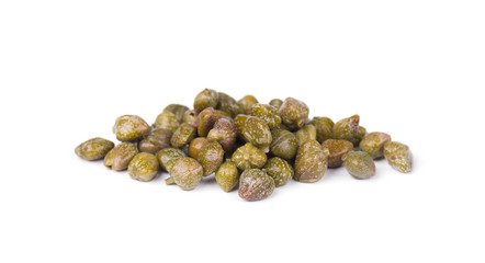 Capers isolated on white background. Pickled capers. Canned capers