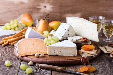 Cheese, fruit and wine wooden cutting board