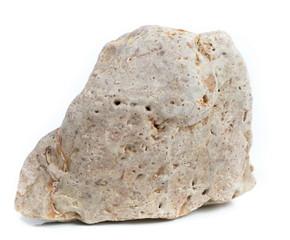 Single natural stone on white background, close-up