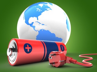 3d battery with world globe
