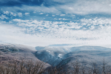 Panorama of mountains covered with snow