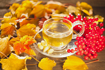 delicious autumn tea in a beautiful glass bowl on a table
