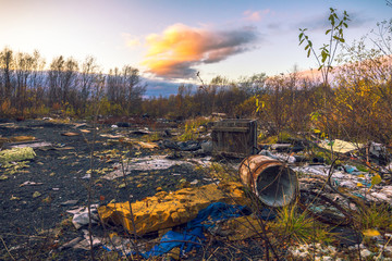 Environmental pollution.The garbage and waste in the forest