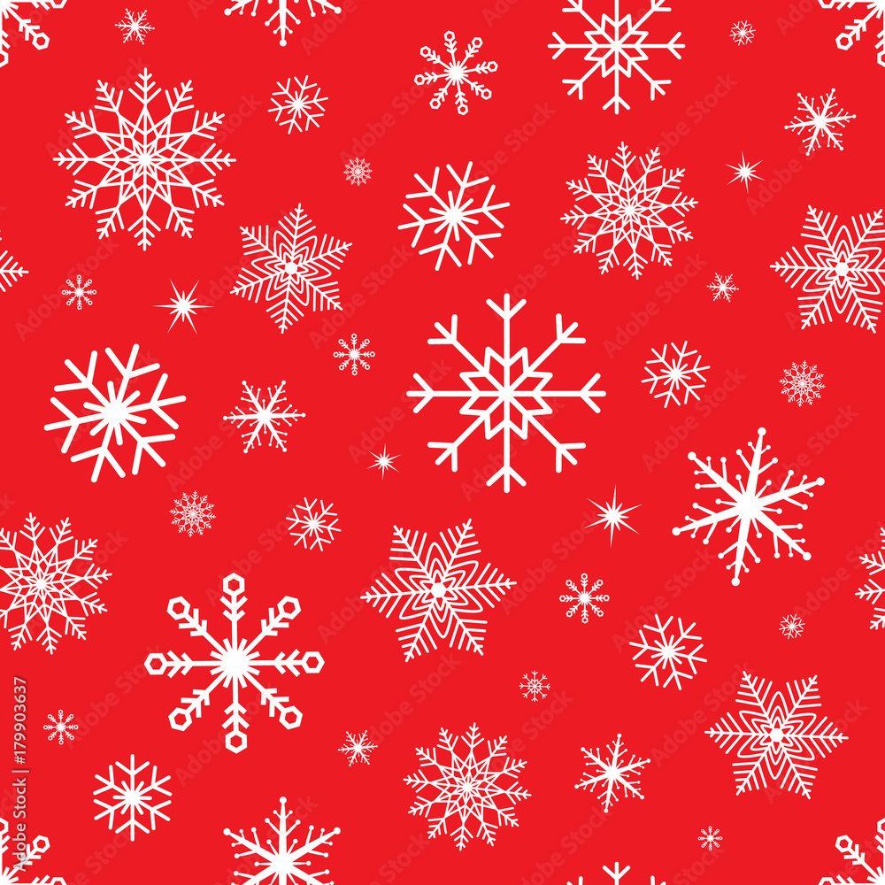 Poster christmas seamless background with snowflakes. snowflake vector pattern on red background. winter de