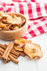 Dried apple slices and cinnamon.