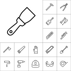 line putty knife icon on white background, construction set