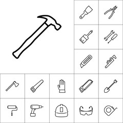 line hammer icon on white background, construction set
