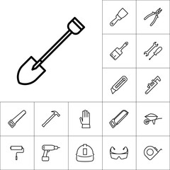 line shovel icon on white background, construction set