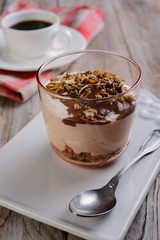 Yogurt with granola and coffee
