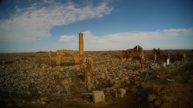 Remains of the minaret, ruins of Date Harran University South of Turkey, border with Syria