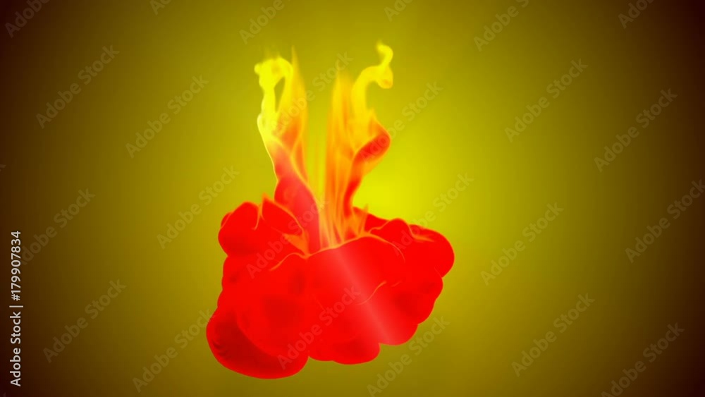 Poster 3d animation of flow of red orange ink inject in water in slow motion on orange background. use as i