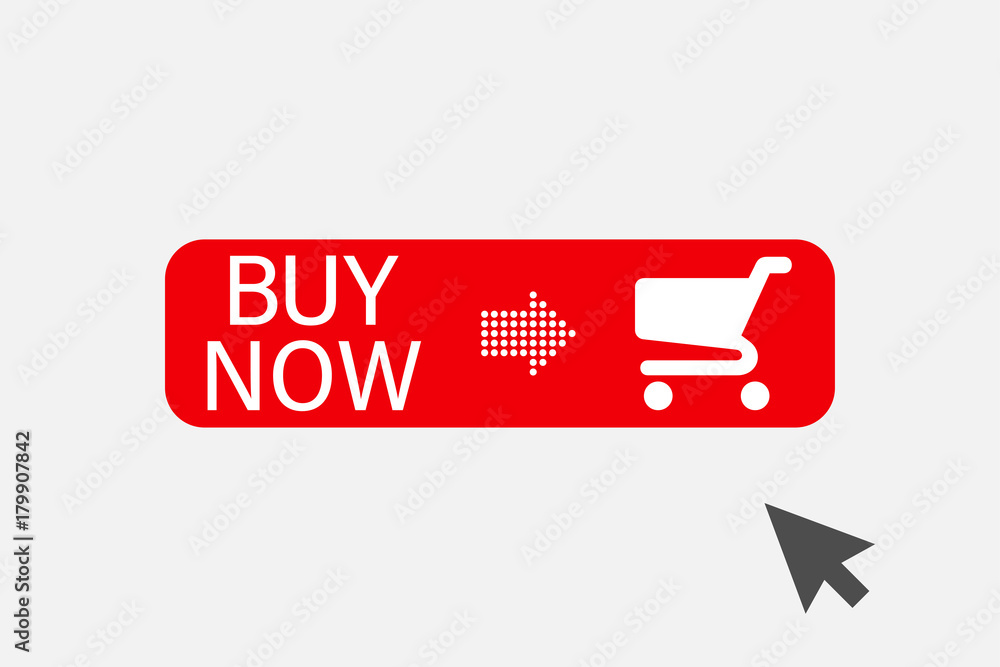 Aufkleber buy now button with cursor. design element for mobile and web applications