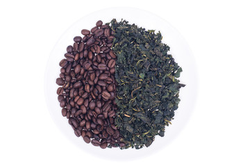 Coffee beans and green tea
