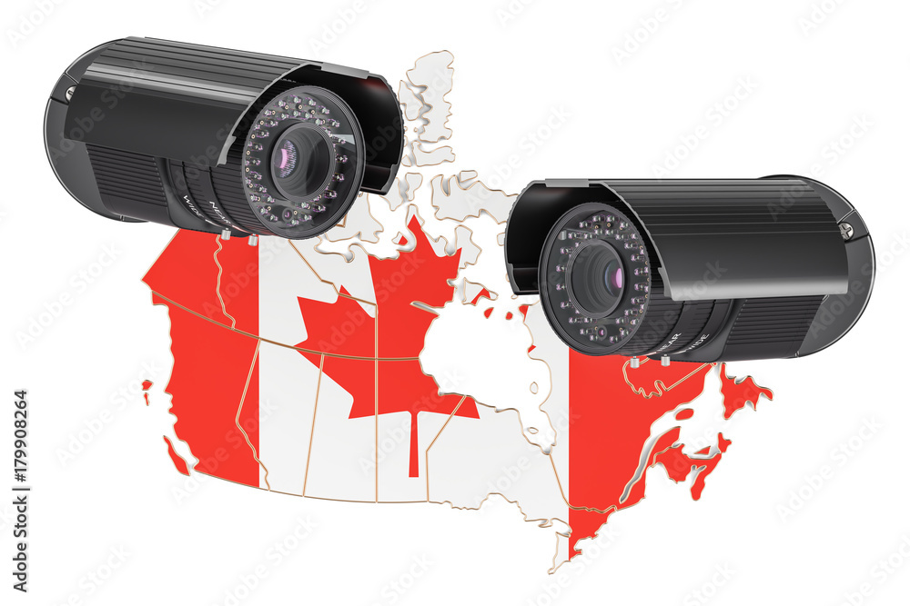 Poster surveillance and security system concept in canada. 3d rendering