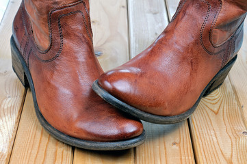 Pair of classic leather brown cowboy boots