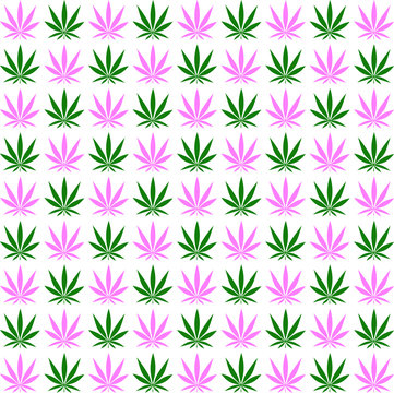 Seamless marijuana leaf pattern in green and pink