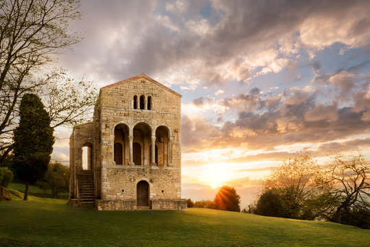 Santa Maria del Naranco, Oviedo, Asturias, Spain, Europe. Small palace church with crypt from the Pre-romanesque period. Top touristic cultural travel destination and UNESCO heritage.
