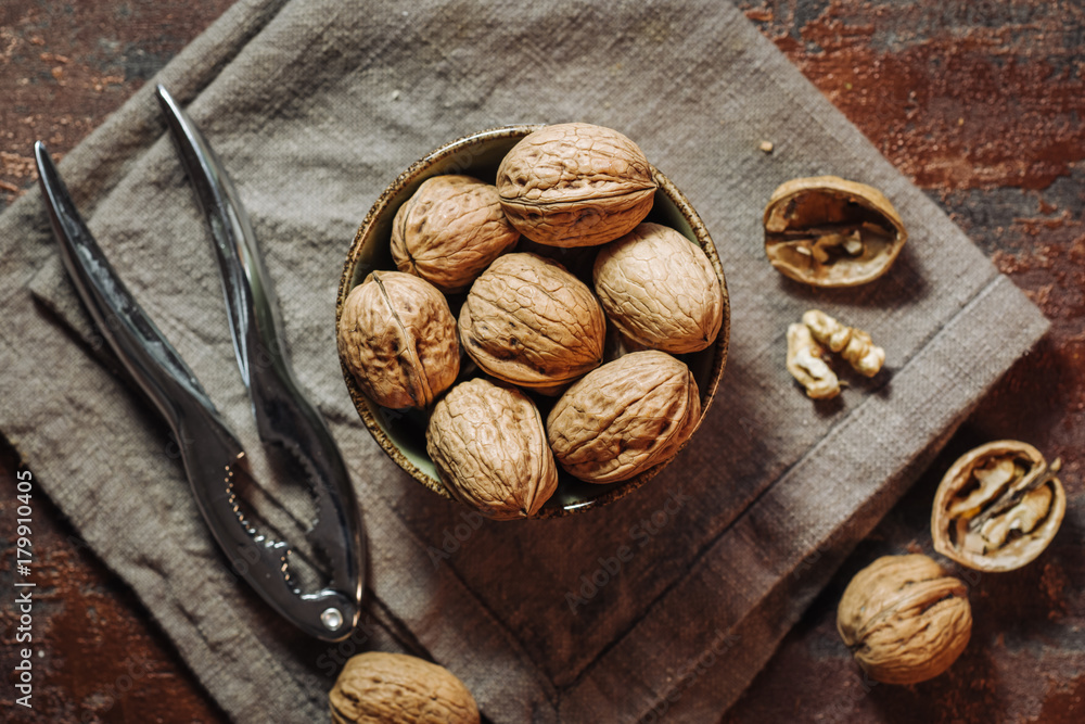 Wall mural fresh raw walnuts