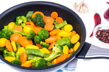 Frying pan with stewed vegetables