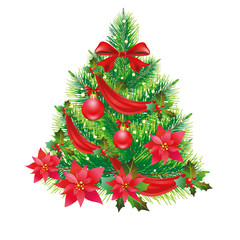 Christmas tree with flowers,on a white