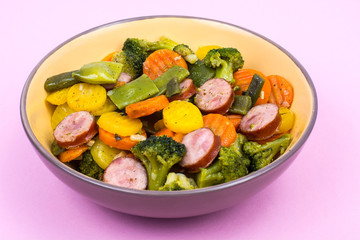 Pieces of chicken in breadcrumbs, fried in frying pan